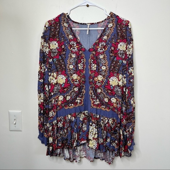 Free People Paisley Floral Printed Long Sleeve Flowy Tunic Dress - Picture 3 of 10